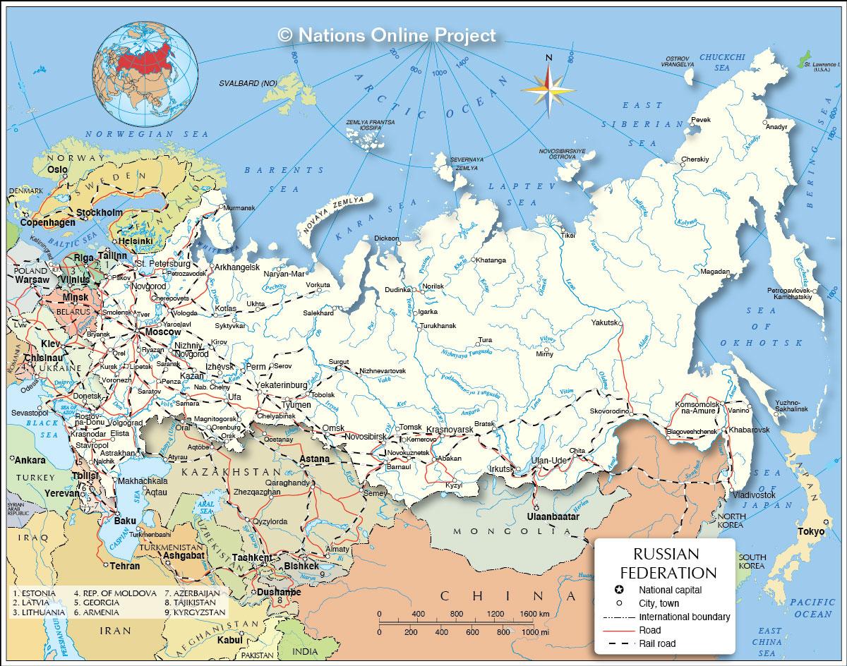 carte de la russie et pays limitrophes Les pays limitrophes de la Russie carte   Carte de la Russie et 
