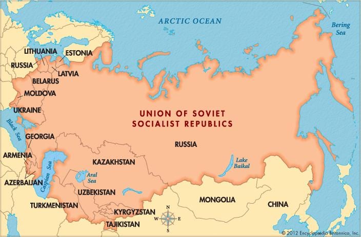 carte du monde avec l'URSS