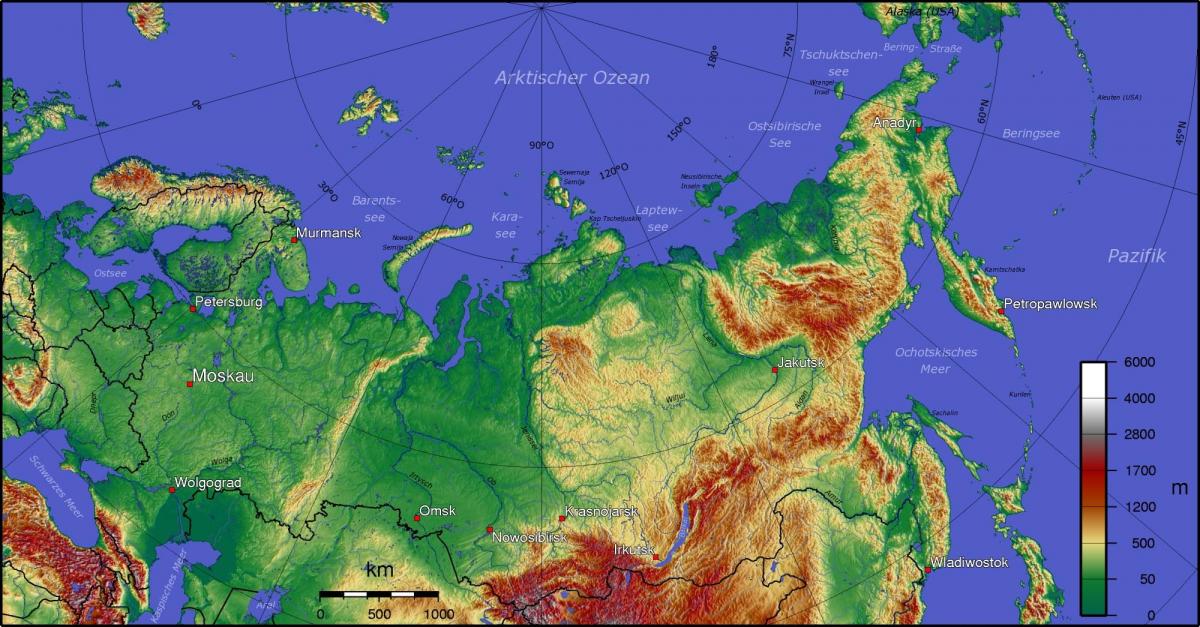 la carte topographique de la Russie