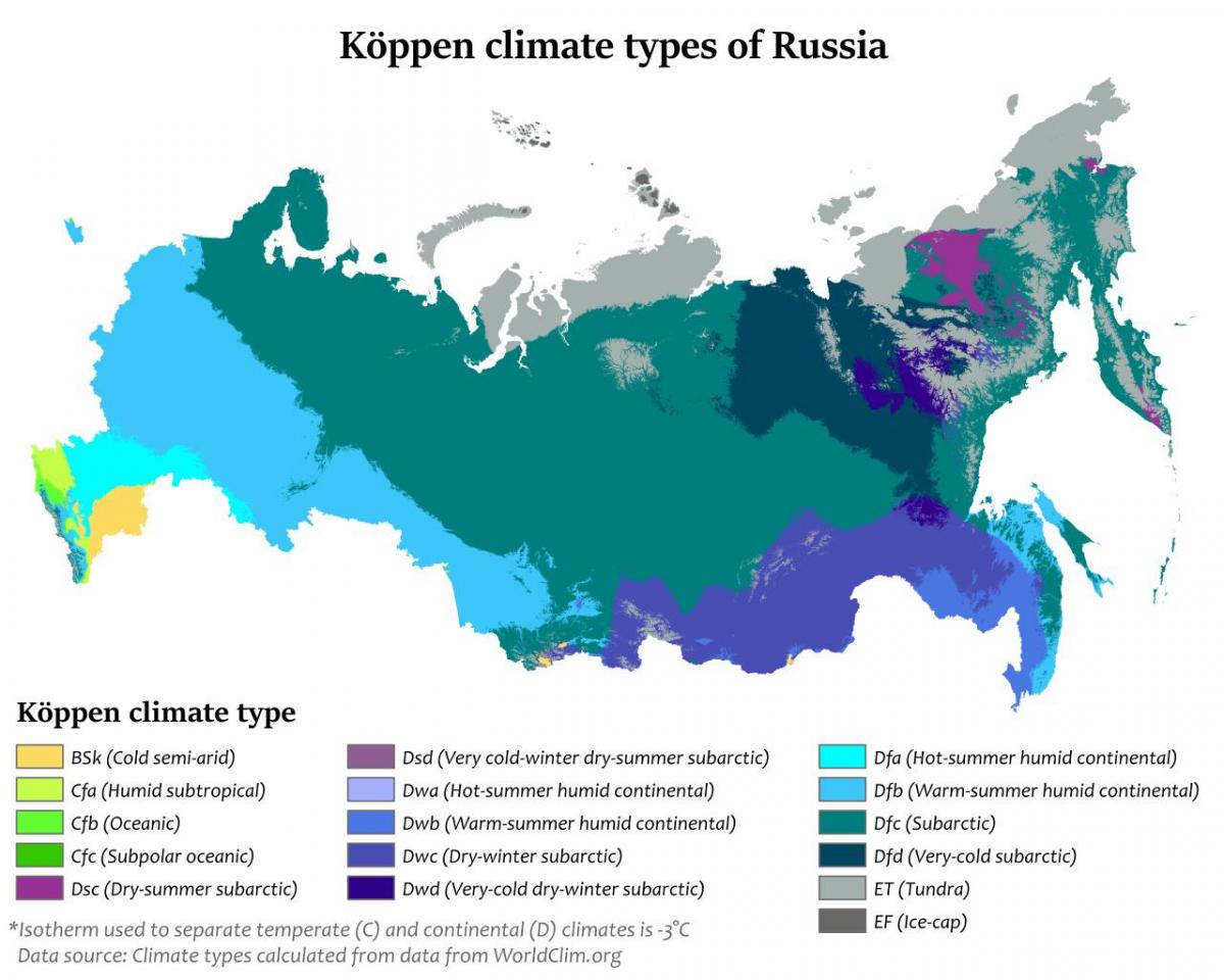 carte climatique de la Russie