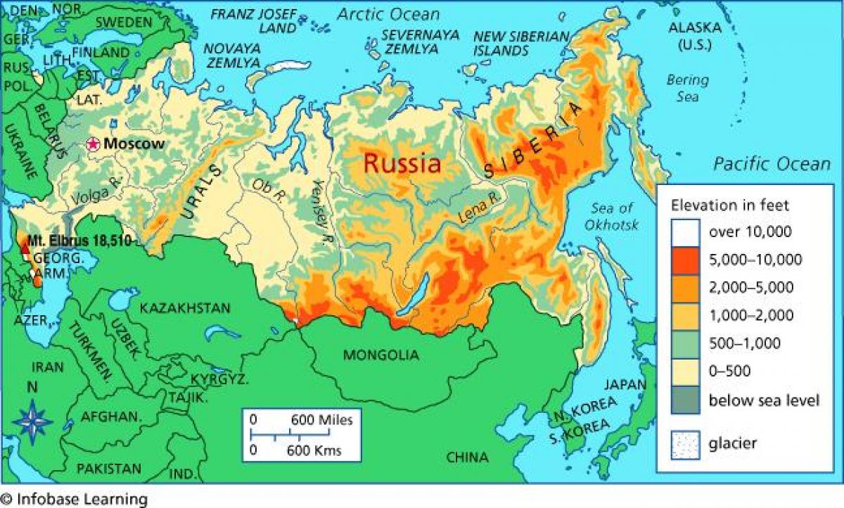 carte en relief de la Russie