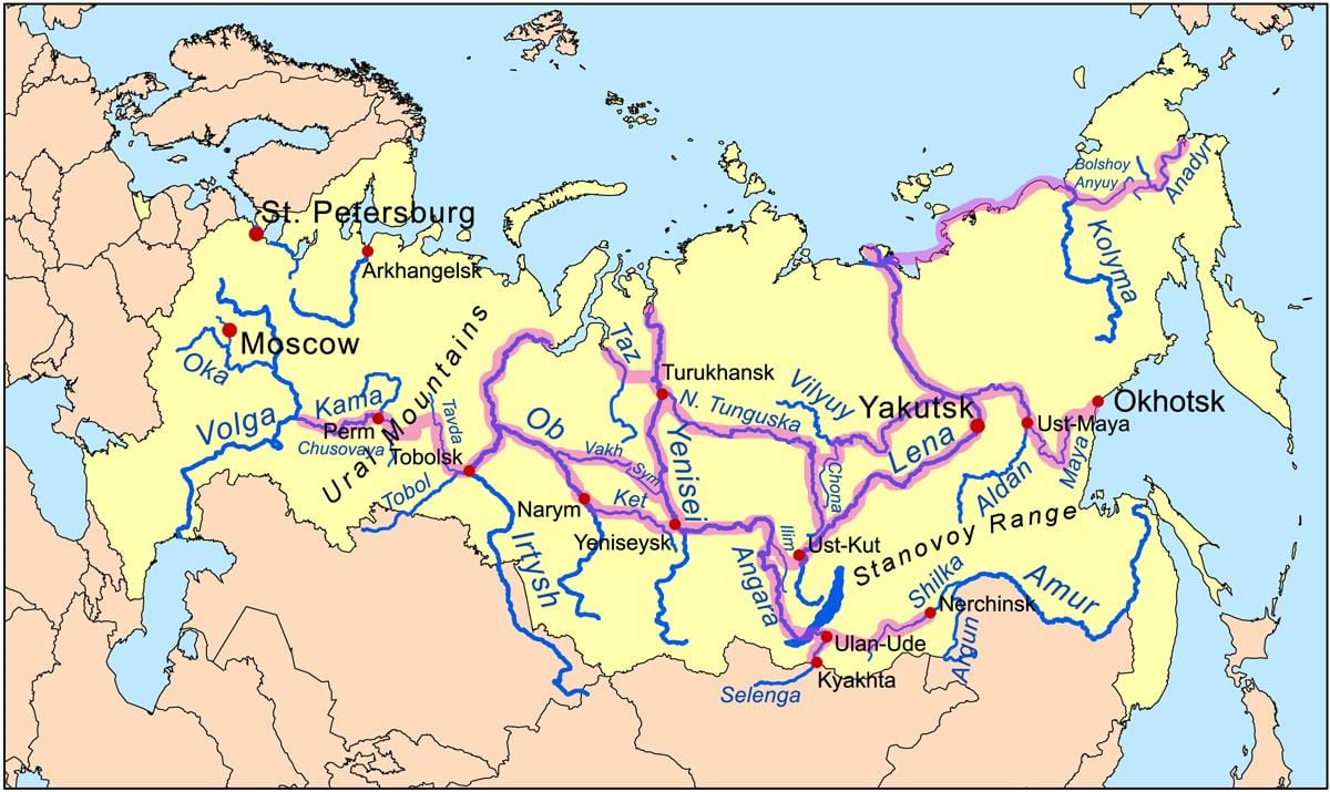 carte des rivières de la Russie